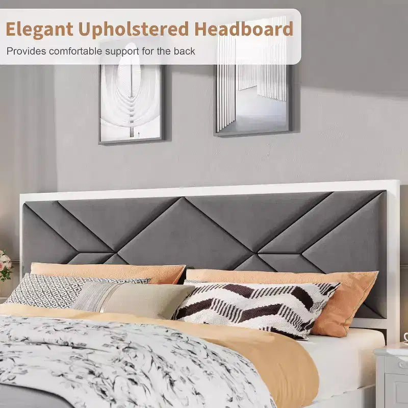 Base de cama tapizada capitoné moderna, cama con plataforma blanca con cabecero para dormitorio o apartamento
