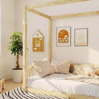Cama de suelo con dosel de tamaño individual con valla y barandales