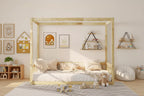 Bellemave Twin Size Canopy Frame Floor Bed with Fence and Guardrails