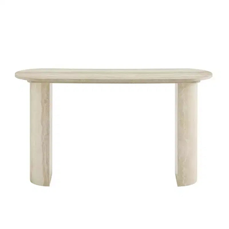 Mesa de Consola Moderna Mesa de Entrada Mesa Auxiliar de Sofá Mesa Decorativa Minimalista con Borde Redondeado y Patrón de Mármol Falso MARS