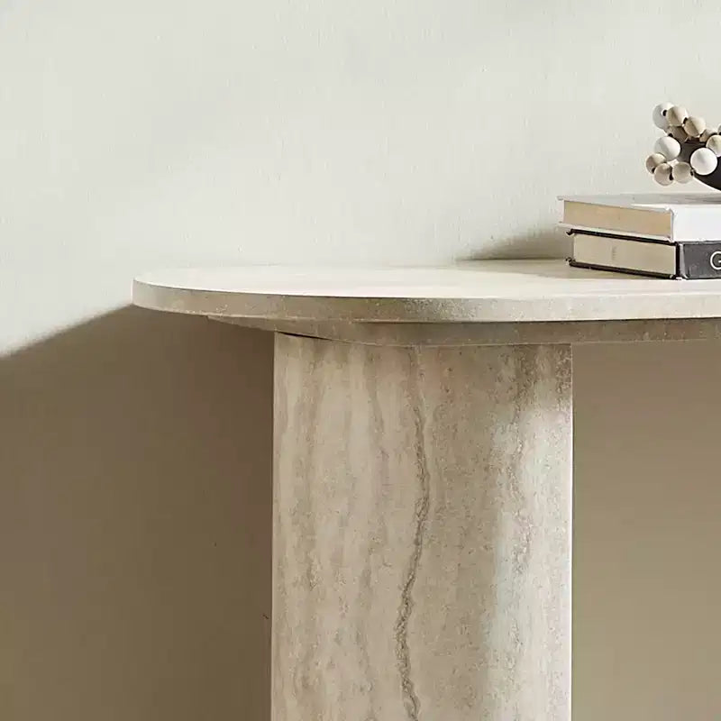 Mesa de Consola Moderna Mesa de Entrada Mesa Auxiliar de Sofá Mesa Decorativa Minimalista con Borde Redondeado y Patrón de Mármol Falso MARS