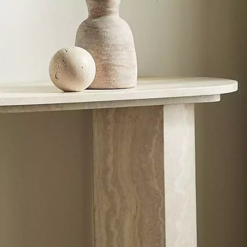 Mesa de Consola Moderna Mesa de Entrada Mesa Auxiliar de Sofá Mesa Decorativa Minimalista con Borde Redondeado y Patrón de Mármol Falso MARS