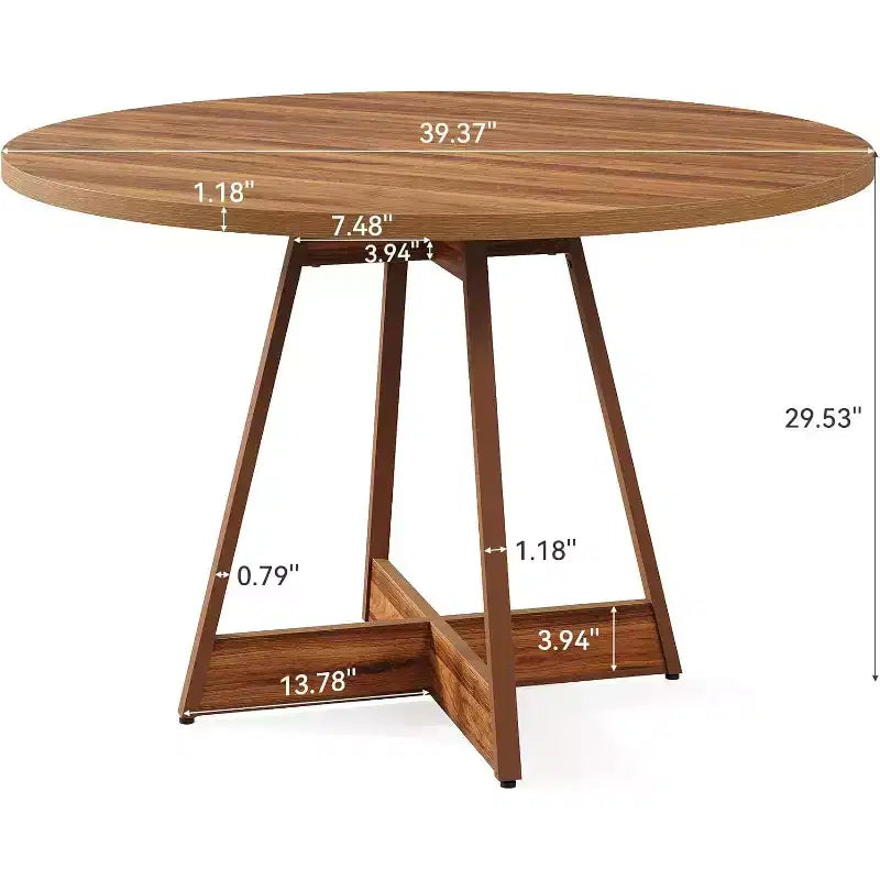 Mesa de Comedor Redonda de 39 Pulgadas para 2-4 Personas, Mesa de Cocina Redonda Estilo Rústico, Mesa de Comedor de Madera, Mesa Pequeña de Bistró para Restaurante, Marrón