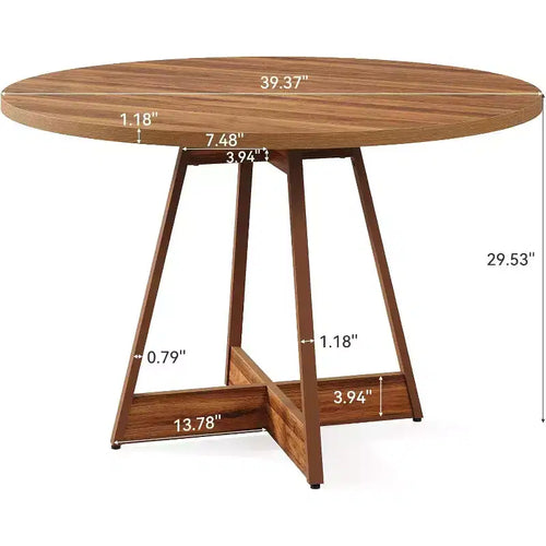 Mesa de Comedor Redonda de 39 Pulgadas para 2-4 Personas, Mesa de Cocina Redonda Estilo Rústico, Mesa de Comedor de Madera, Mesa Pequeña de Bistró para Restaurante, Marrón