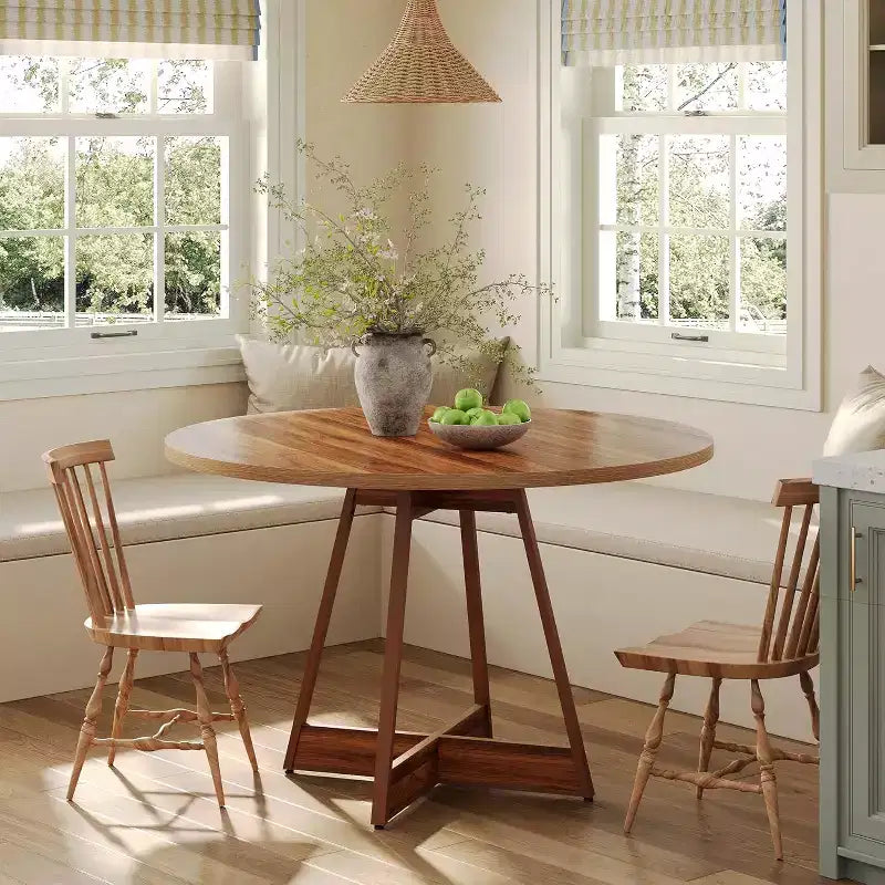 Mesa de Comedor Redonda de 39 Pulgadas para 2-4 Personas, Mesa de Cocina Redonda Estilo Rústico, Mesa de Comedor de Madera, Mesa Pequeña de Bistró para Restaurante, Marrón