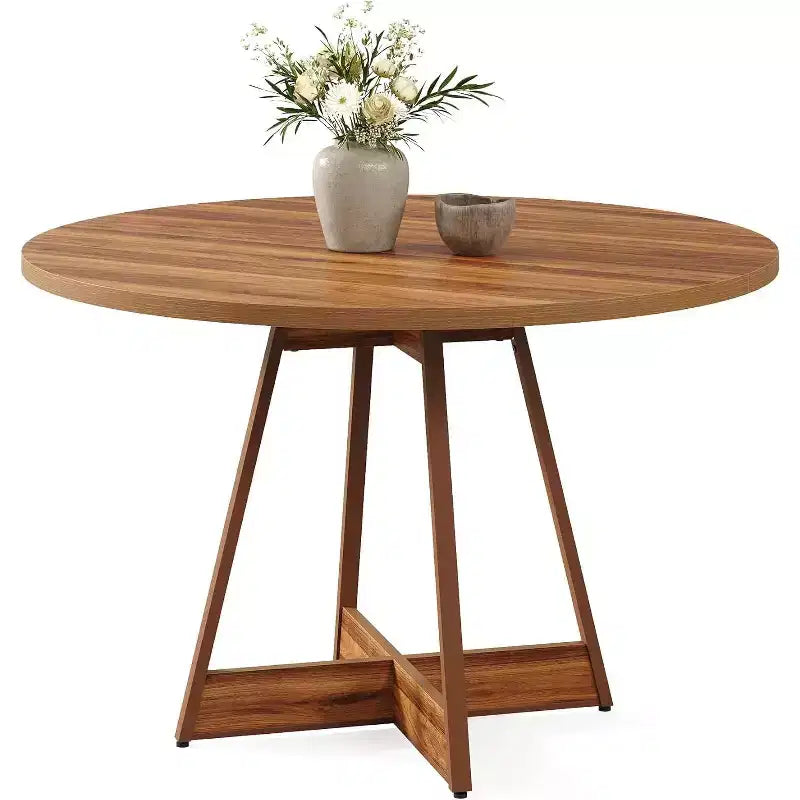 Mesa de Comedor Redonda de 39 Pulgadas para 2-4 Personas, Mesa de Cocina Redonda Estilo Rústico, Mesa de Comedor de Madera, Mesa Pequeña de Bistró para Restaurante, Marrón