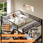 Cama alta Queen con escritorio integrado, estructura de metal con armario y estantes de almacenamiento, escalera, barandillas