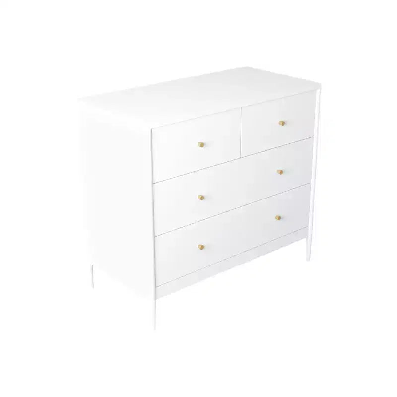 Cómoda de 4 cajones para niños, armario de almacenamiento de madera para cuarto de bebé o dormitorio, 89.9 cm de ancho, blanco