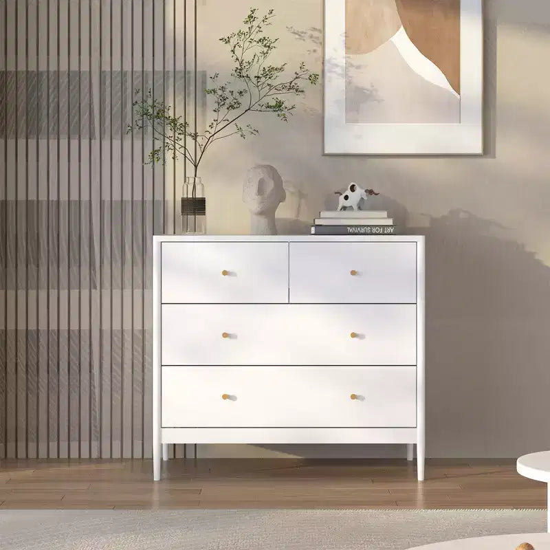 Cómoda de 4 cajones para niños, armario de almacenamiento de madera para cuarto de bebé o dormitorio, 89.9 cm de ancho, blanco