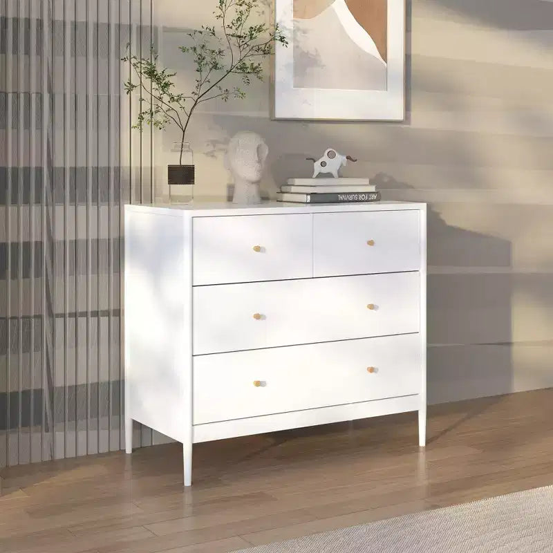 Cómoda de 4 cajones para niños, armario de almacenamiento de madera para cuarto de bebé o dormitorio, 89.9 cm de ancho, blanco