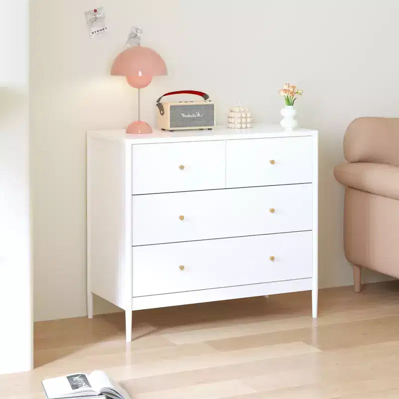 Cómoda de 4 cajones para niños, armario de almacenamiento de madera para cuarto de bebé o dormitorio, 89.9 cm de ancho, blanco