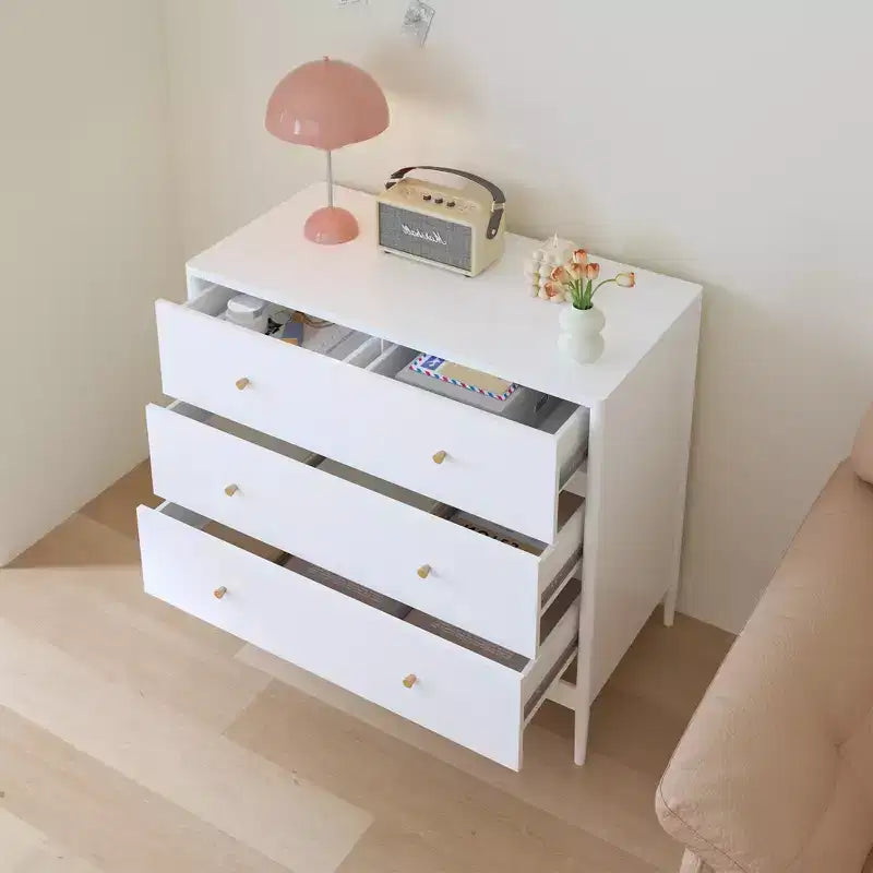 Cómoda de 4 cajones para niños, armario de almacenamiento de madera para cuarto de bebé o dormitorio, 89.9 cm de ancho, blanco