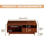 Mesa de centro de nogal de 120 cm con almacenamiento y estante abierto, mesa de centro de madera moderna de mediados de siglo con detalles de metal dorado, para sala de estar
