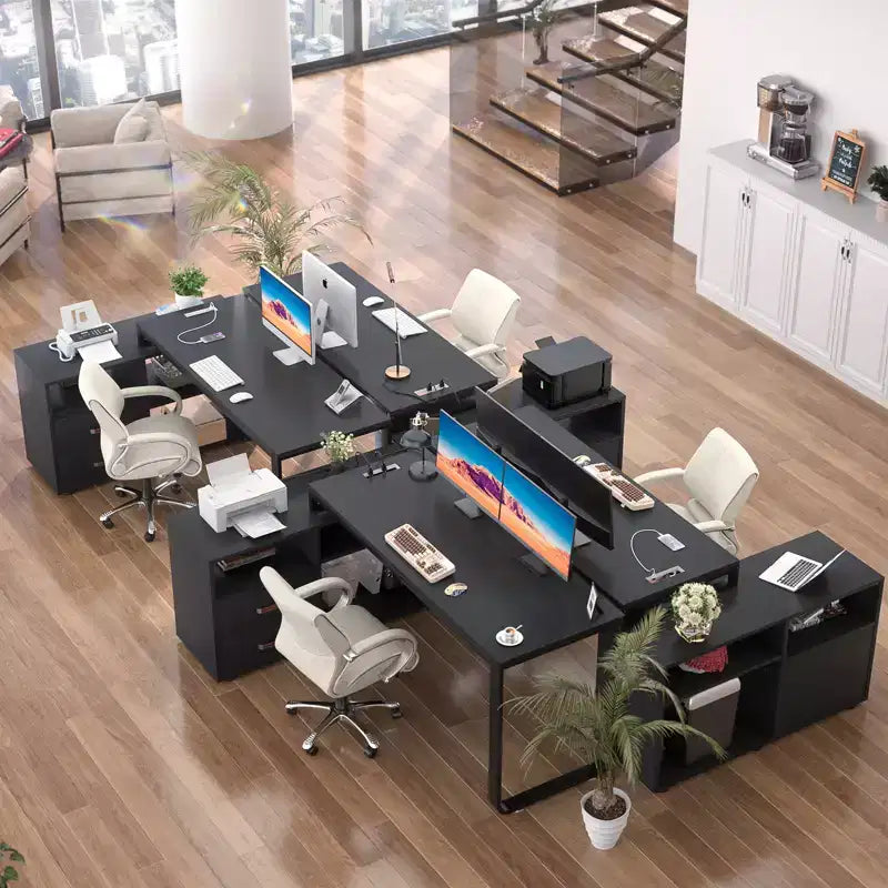 Escritorio para computadora en forma de L de 62" con cajón para archivos e iluminación LED