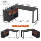 Escritorio para computadora en forma de L de 62" con cajón para archivos e iluminación LED