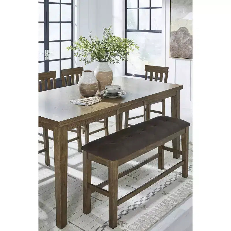 Banco de comedor tapizado Vallister a la altura de la encimera, asiento de piel sintética, acabado marrón claro