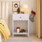 Scalloped Edge Nightstand with Drawer and Open Shelf, 26.77 Tall Bedside Table for Bedroom or Kids Room, Lilac