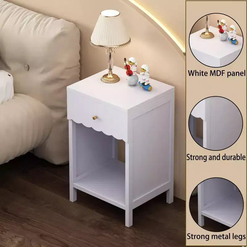 Mesita de Noche con Borde Festoneado con Cajón y Estante Abierto, Mesita de Noche de 26.77 Pulgadas de Alto para Dormitorio o Habitación Infantil, Lila