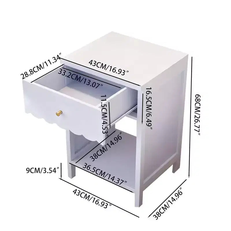 Mesita de Noche con Borde Festoneado con Cajón y Estante Abierto, Mesita de Noche de 26.77 Pulgadas de Alto para Dormitorio o Habitación Infantil, Lila