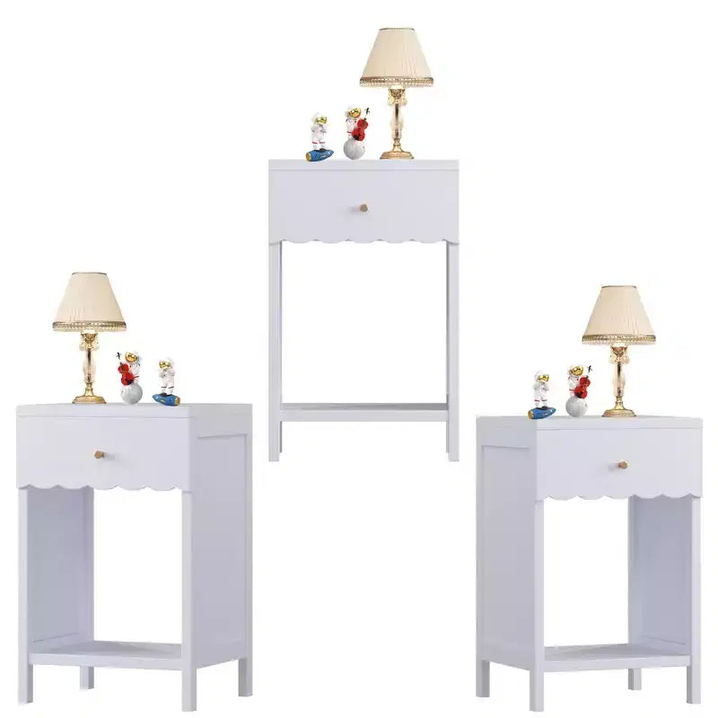 Mesita de Noche con Borde Festoneado con Cajón y Estante Abierto, Mesita de Noche de 26.77 Pulgadas de Alto para Dormitorio o Habitación Infantil, Lila