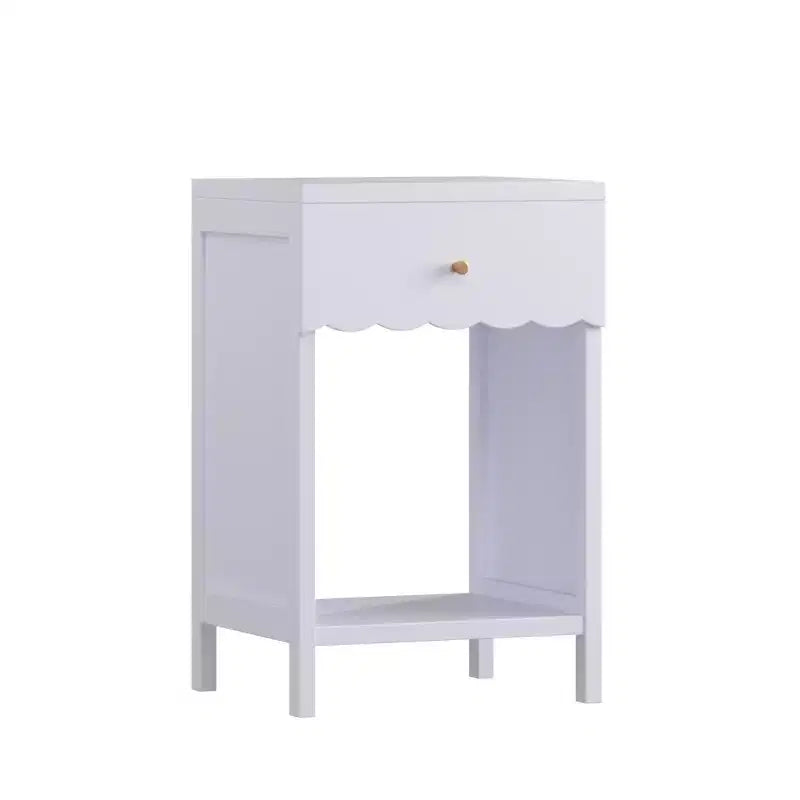 Mesita de Noche con Borde Festoneado con Cajón y Estante Abierto, Mesita de Noche de 26.77 Pulgadas de Alto para Dormitorio o Habitación Infantil, Lila