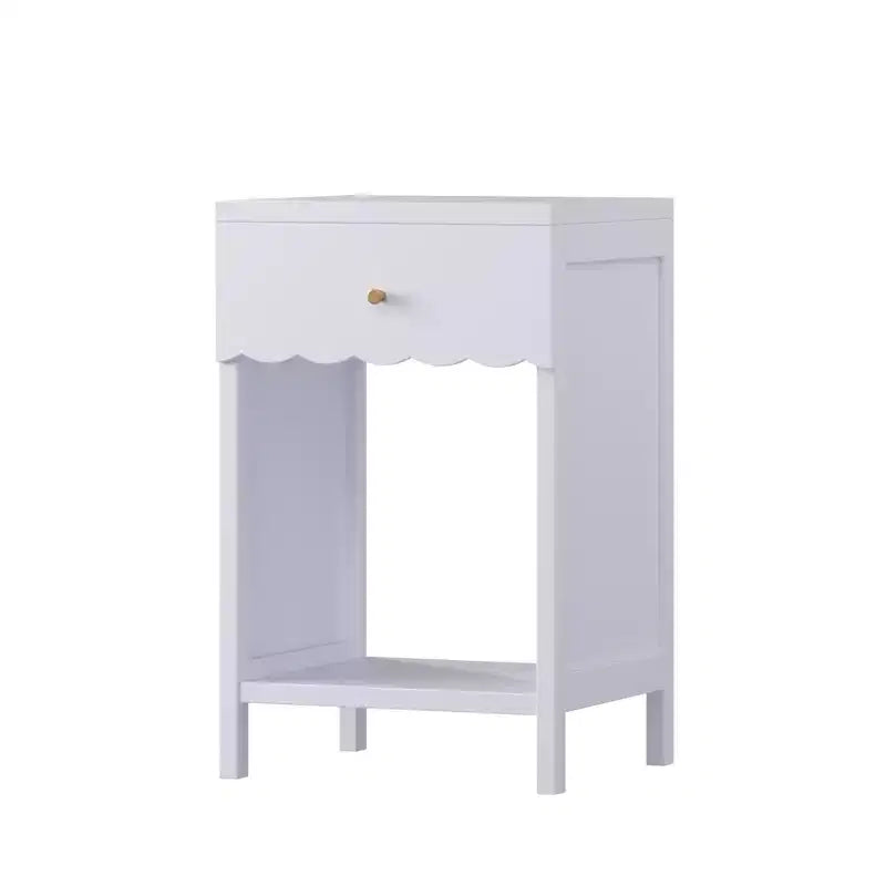 Mesita de Noche con Borde Festoneado con Cajón y Estante Abierto, Mesita de Noche de 26.77 Pulgadas de Alto para Dormitorio o Habitación Infantil, Lila