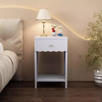 Mesita de Noche con Borde Festoneado con Cajón y Estante Abierto, Mesita de Noche de 26.77 Pulgadas de Alto para Dormitorio o Habitación Infantil, Lila