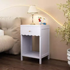 Mesita de Noche con Borde Festoneado con Cajón y Estante Abierto, Mesita de Noche de 26.77 Pulgadas de Alto para Dormitorio o Habitación Infantil, Lila