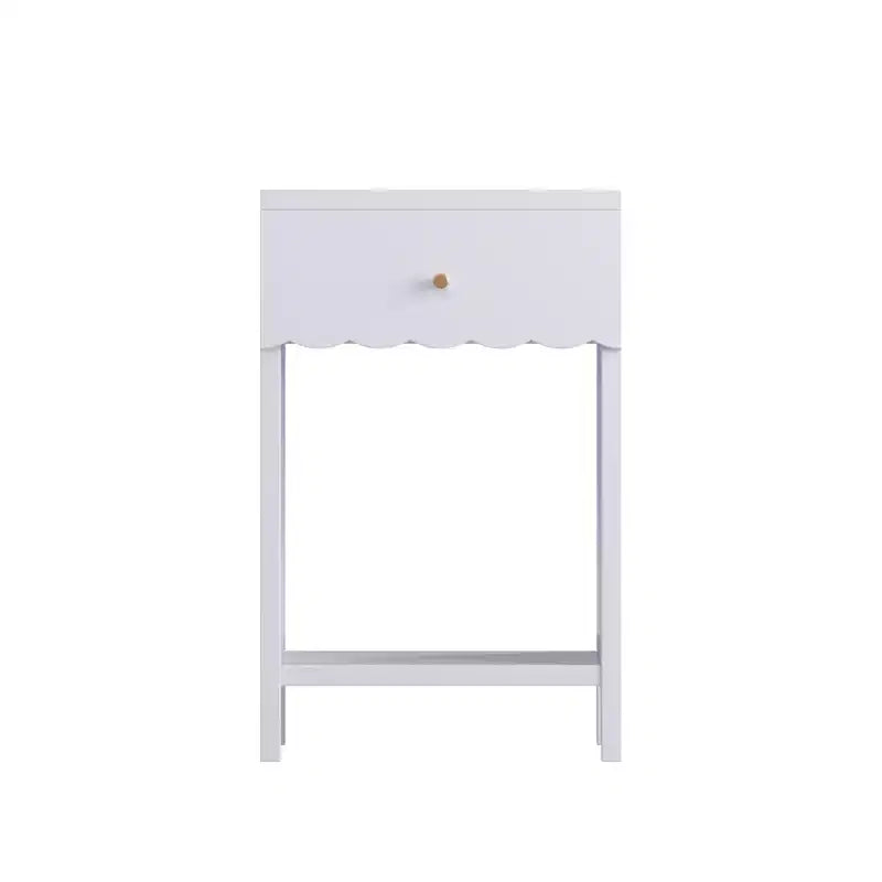 Mesita de Noche con Borde Festoneado con Cajón y Estante Abierto, Mesita de Noche de 26.77 Pulgadas de Alto para Dormitorio o Habitación Infantil, Lila