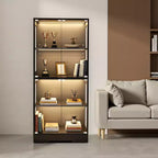 Vitrina con puertas de cristal, vitrina iluminada de 65 pulgadas de alto con luces de 3 colores, vitrina de coleccionables de 4 niveles, negra