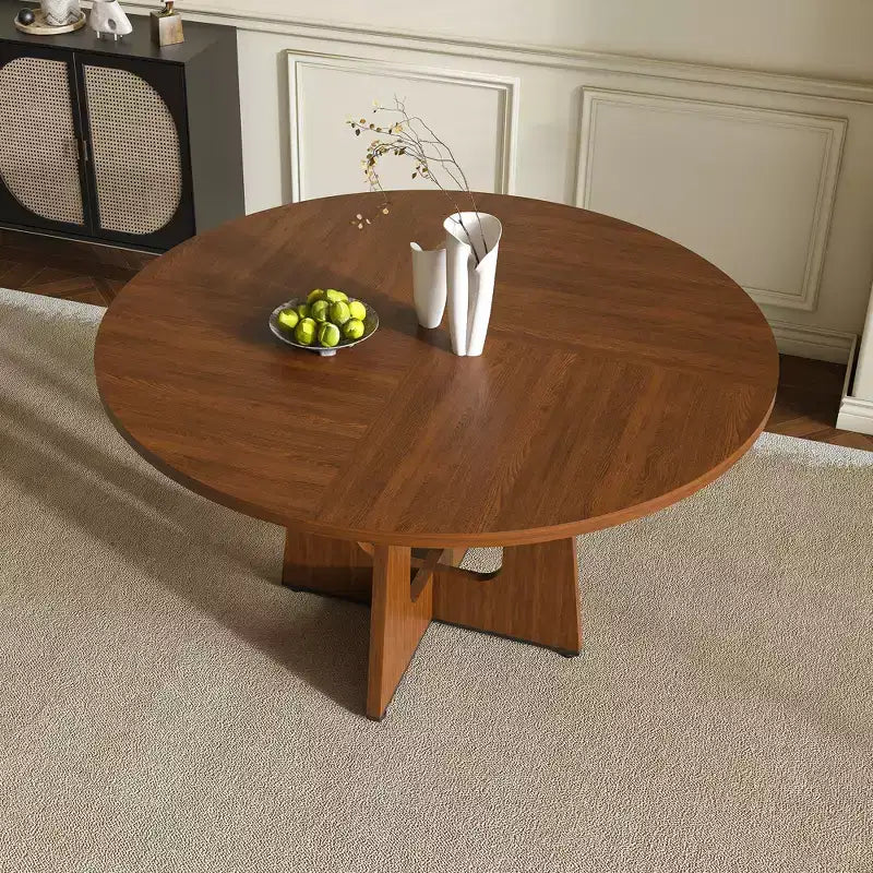 Mesa de comedor redonda de 47 pulgadas para 4 personas, mesa de cocina estilo rústico, mesa circular de MDF con acabado de vetas de madera, capacidad de peso de 300 lb para comedor, cocina, sala de estar
