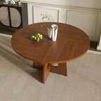 Mesa de comedor redonda de 47 pulgadas para 4 personas, mesa de cocina estilo rústico, mesa circular de MDF con acabado de vetas de madera, capacidad de peso de 300 lb para comedor, cocina, sala de estar