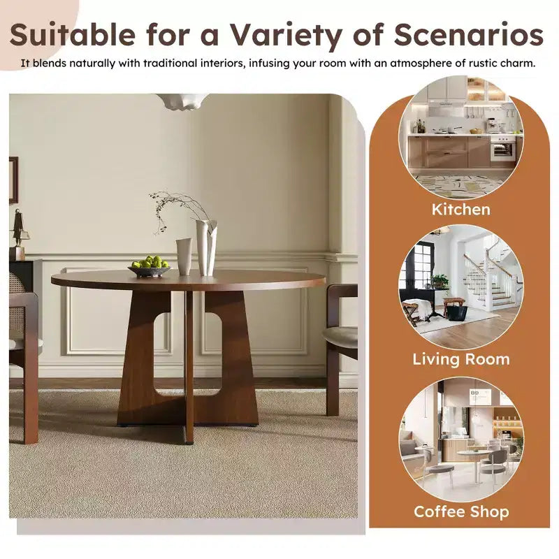Mesa de comedor redonda de 47 pulgadas para 4 personas, mesa de cocina estilo rústico, mesa circular de MDF con acabado de vetas de madera, capacidad de peso de 300 lb para comedor, cocina, sala de estar
