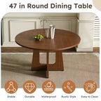 Mesa de comedor redonda de 47 pulgadas para 4 personas, mesa de cocina estilo rústico, mesa circular de MDF con acabado de vetas de madera, capacidad de peso de 300 lb para comedor, cocina, sala de estar