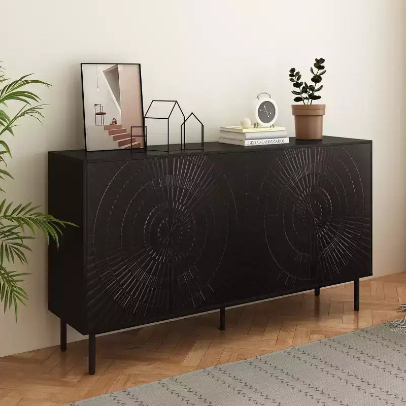 Aparador moderno de madera negra, mueble de almacenamiento de cocina con estantes ajustables y diseño de puerta termoformada, apto para cocinas, negro