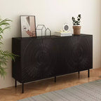 Aparador moderno de madera negra, mueble de almacenamiento de cocina con estantes ajustables y diseño de puerta termoformada, apto para cocinas, negro