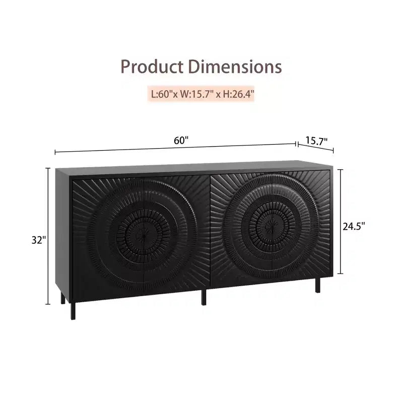 Aparador moderno de madera negra, mueble de almacenamiento de cocina con estantes ajustables y diseño de puerta termoformada, apto para cocinas, negro