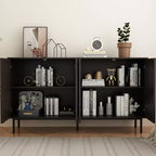 Aparador moderno de madera negra, mueble de almacenamiento de cocina con estantes ajustables y diseño de puerta termoformada, apto para cocinas, negro