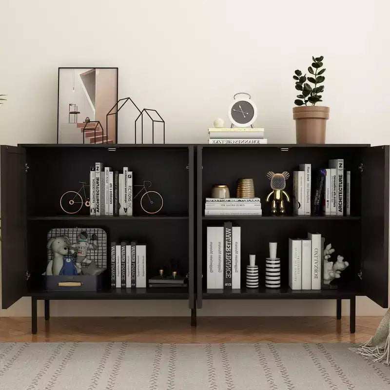 Aparador moderno de madera negra, mueble de almacenamiento de cocina con estantes ajustables y diseño de puerta termoformada, apto para cocinas, negro