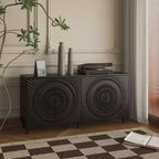 Aparador moderno de madera negra, mueble de almacenamiento de cocina con estantes ajustables y diseño de puerta termoformada, apto para cocinas, negro