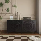 Aparador moderno de madera negra, mueble de almacenamiento de cocina con estantes ajustables y diseño de puerta termoformada, apto para cocinas, negro