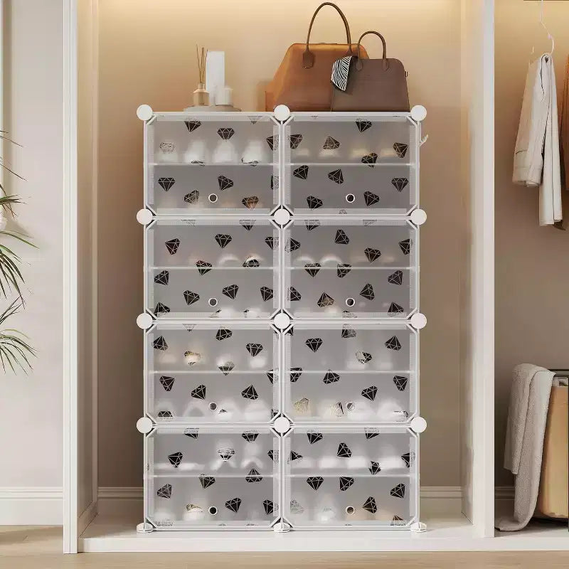 Zapatero desmontable de 8 niveles, organizador expandible para 32 pares con puerta para entrada y dormitorio, blanco