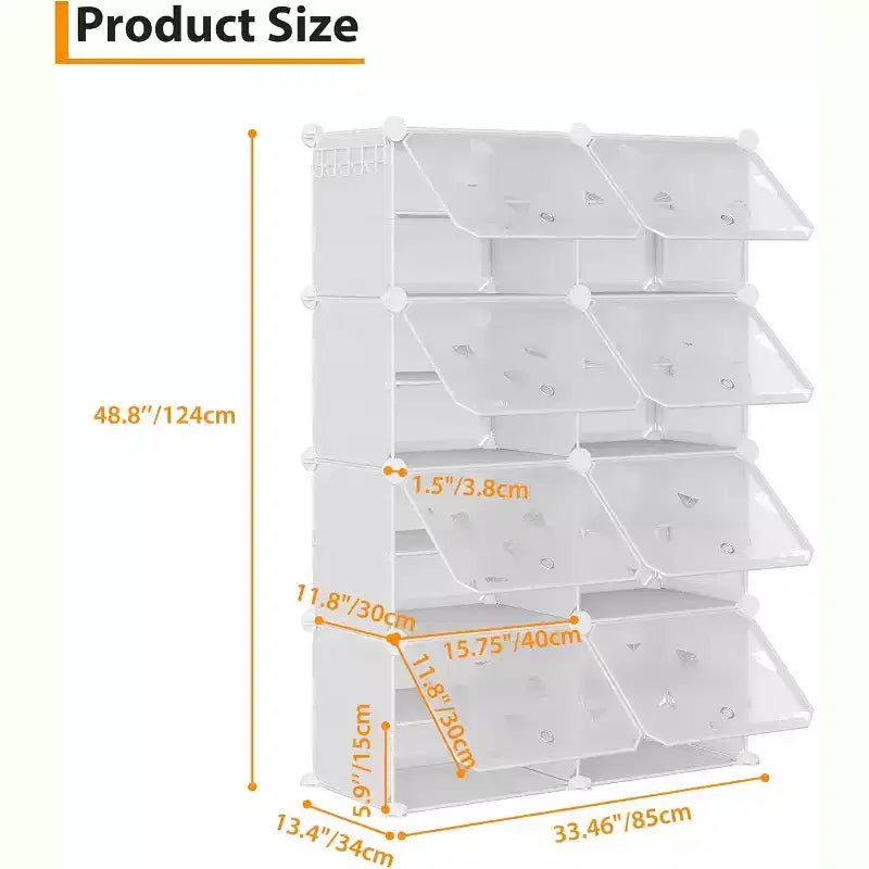 Zapatero desmontable de 8 niveles, organizador expandible para 32 pares con puerta para entrada y dormitorio, blanco