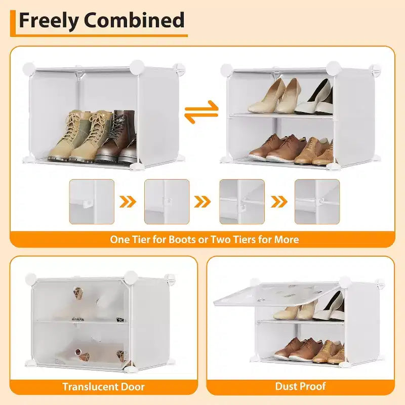 Zapatero desmontable de 8 niveles, organizador expandible para 32 pares con puerta para entrada y dormitorio, blanco