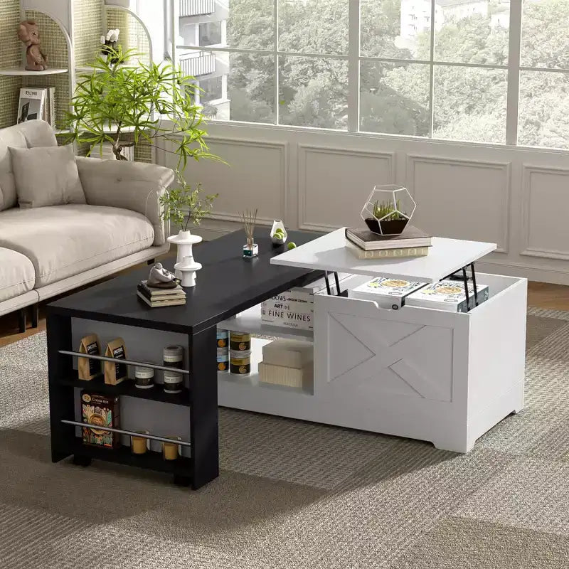 Mesa de centro elevable de 47'', mesa central rectangular de madera con almacenamiento oculto, mesa de cóctel extensible para sala de estar, dormitorio u oficina