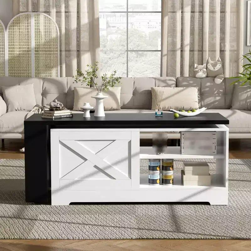 Mesa de centro elevable de 47'', mesa central rectangular de madera con almacenamiento oculto, mesa de cóctel extensible para sala de estar, dormitorio u oficina