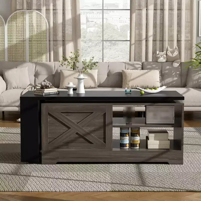 Mesa de centro elevable de 47'', mesa central rectangular de madera con almacenamiento oculto, mesa de cóctel extensible para sala de estar, dormitorio u oficina