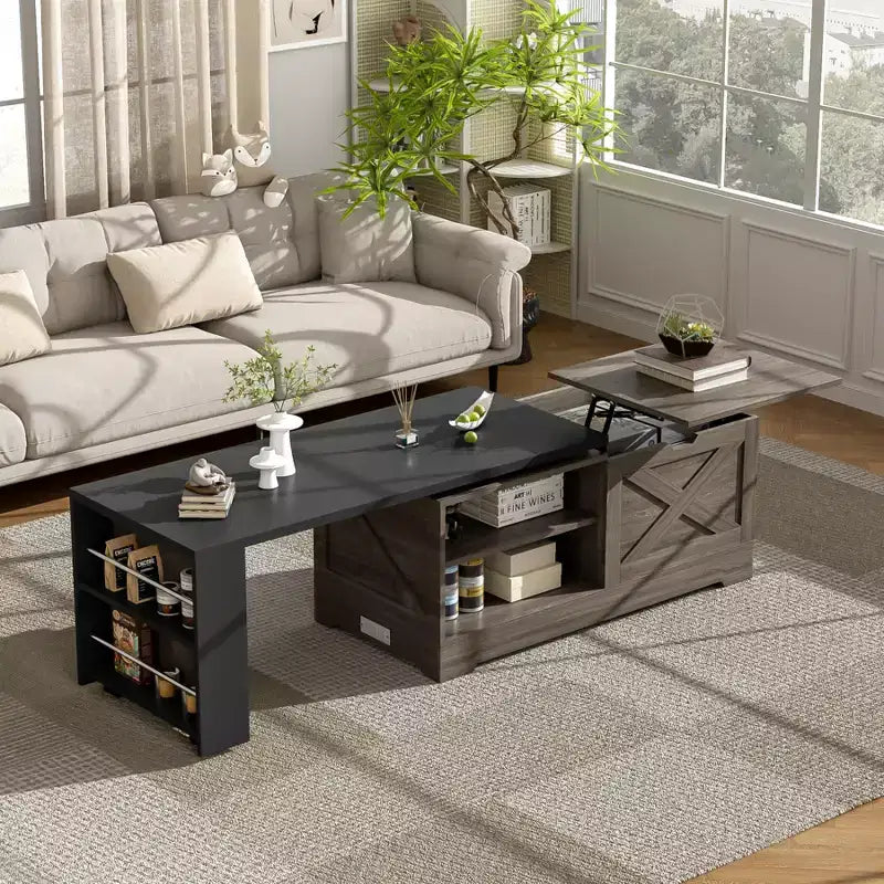 Mesa de centro elevable de 47'', mesa central rectangular de madera con almacenamiento oculto, mesa de cóctel extensible para sala de estar, dormitorio u oficina