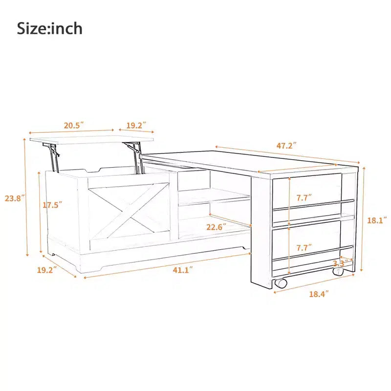 Mesa de centro elevable de 47'', mesa central rectangular de madera con almacenamiento oculto, mesa de cóctel extensible para sala de estar, dormitorio u oficina