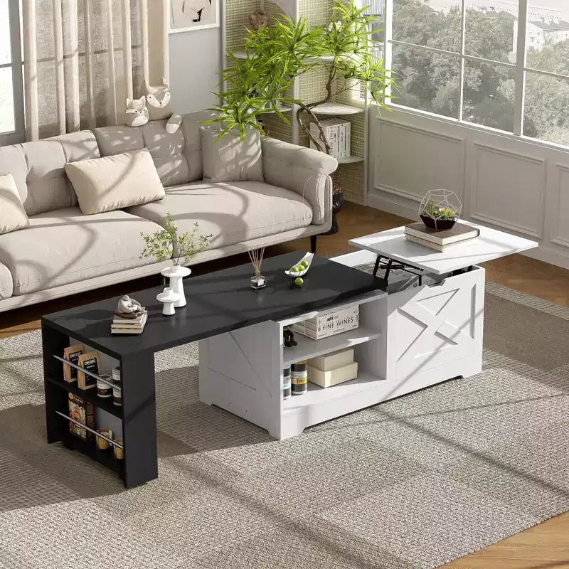 Mesa de centro elevable de 47'', mesa central rectangular de madera con almacenamiento oculto, mesa de cóctel extensible para sala de estar, dormitorio u oficina